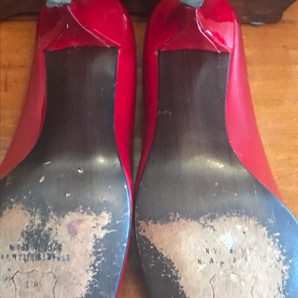 Stuart Weitzman Red Patent Open Toe High Heel - Picture 6 of 6